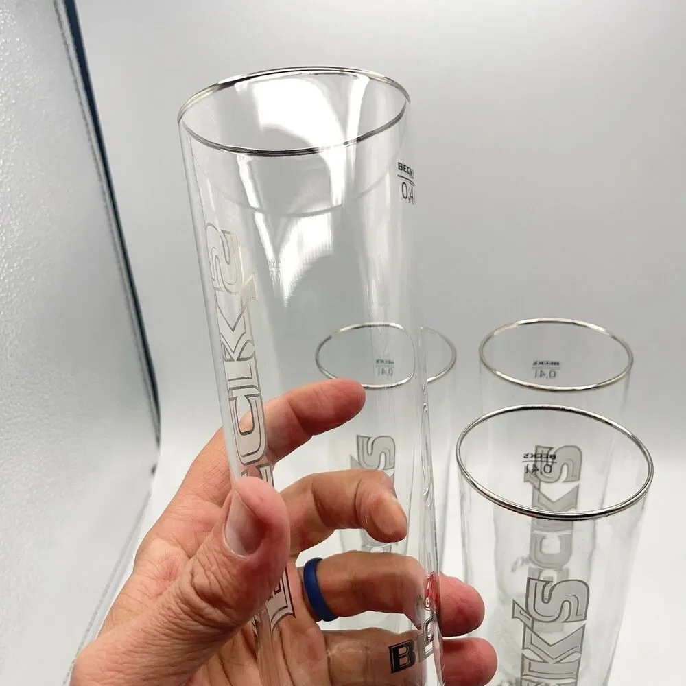 BECK’S  Set Of 4 Beer Glasses 0.4L Bar Pub Tall Glass Becks